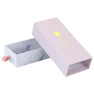 China Recyclable Custom Pink Marble Paper Sliding Cardboard Drawer Box For Cosmetic Packaging Product for sale