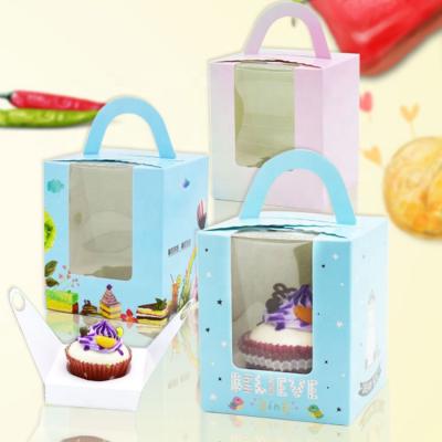 China Custom Handmade Colored Paper Single Cupcake Muffin Box With Clear Window for sale