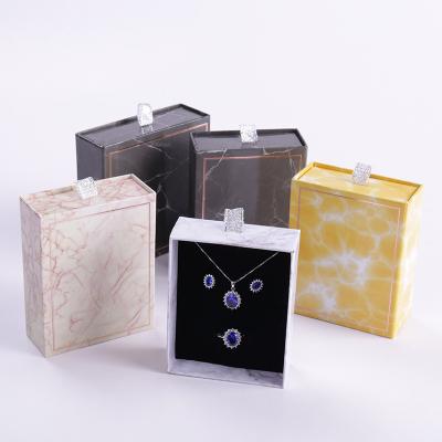 China Recycled Materials Marble Square Jewelry Earring Bracelet Ring Necklace Packaging Box Gift Boxes With Sponge for sale