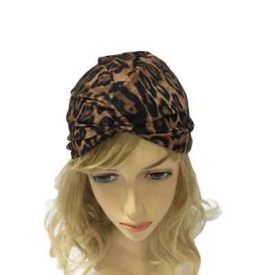 China Character Leopard Print Double Layer Silk Turban for sale