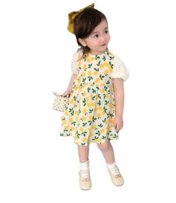 China Summer Girls Floral Dress Breathable Bubble Sleeve Children Printed Skirt Princess Skirt for sale