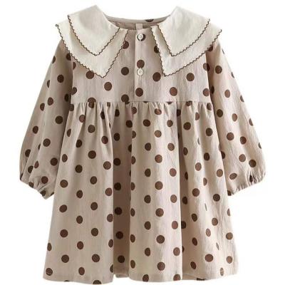 China Washable Spring Baby Sleeve Baby Collar Polka/Floral Dress Autumn Girls Long Dot Princess Dress for sale