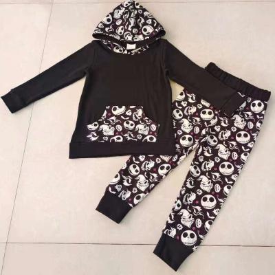 China Custom Style Autumn Winter Halloween Ghost Casual Hooded Black Long Sleeve Pants Fits Children's Clothing for sale