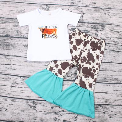 China Spring Drop Baby Boutique Dressing Outfits Wholesale Casual Cow Heifer Baby Dress Sets For Girls for sale