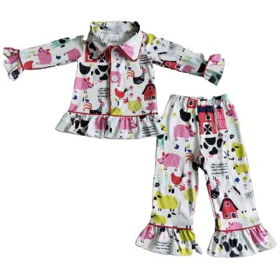 China Autumn Winter Casual Kids Clothes Cow Print Pajamas Set Kids Clothing for sale