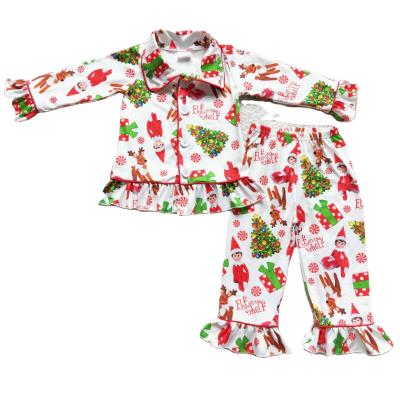 China Autumn Winter Kids Clothing Christmas Tree Casual Hat Long Sleeve Pants Pajamas Set for sale