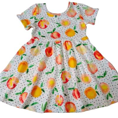 China Custom Made Viable Dress Girl's Summer Style Peach Black Dot Short Sleeve Clothes for sale