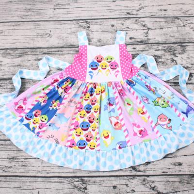 China Yawoo Viable Babies Tie Up Knee Length Cute Fashion Dress Design Summer Cartoon Toddler Kids Dresses for sale