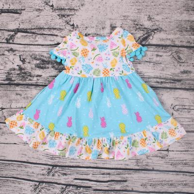 China New Fashion Summer Casual Girl Dress Fruit Pattern Toddler Babies Clothes Children Kids Casual Outfits for sale