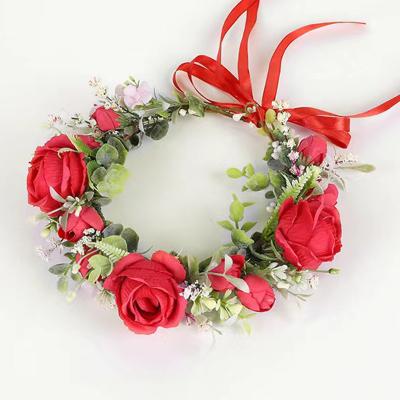 China Wholesale Hair Accessories Party Halo Rose Hair Garland Girl Holiday Headdress Beach Flower Crown Headband for sale