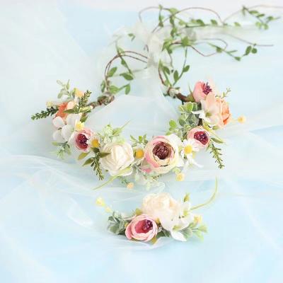 China 2023 New Spring Women's Hair Accessories Spring Women's Hair Wrist Flower Hair Rattan Flower Set Wrist Flower Set Mosaic Garland Silk Headband for sale