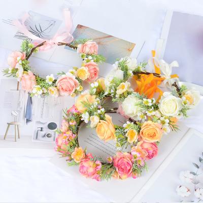 China Bridal Headband Wedding Flower Floral Crown Hair Accessories Photo Female Headdress Flower Garland Party For Girl for sale