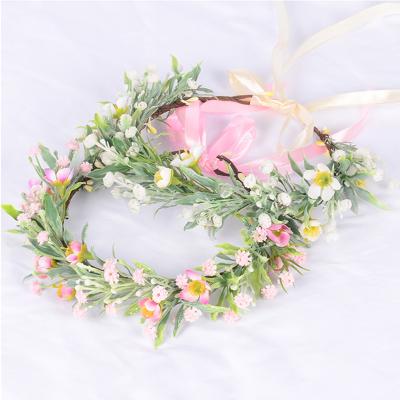 China Hair Accessories Factory Price Hot Pink Flower Hair Garland Holiday Portrait Star Flower Artificial Plastic Wreath for sale