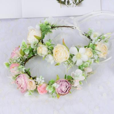 China Hair Accessories Wholesale Women's Hair Accessories Cloth Wedding Garland Adjustable Artificial Rose Headband Garland For Girls for sale