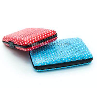 China ENGLAND STYLE Glitter Bling Aluminum RFID Blocking Slim Hard Wallet Metal Credit Card Holder for sale