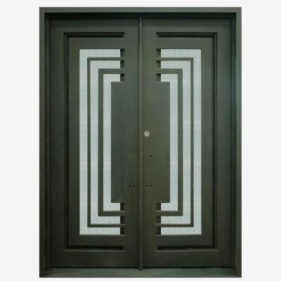 China Matte Black Finish Paint Wrought Iron Double Swing Door With Modern Design for sale