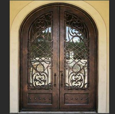 China Tall Swing Iron Entry Double Doors With Openable Tempered Glass Window for sale