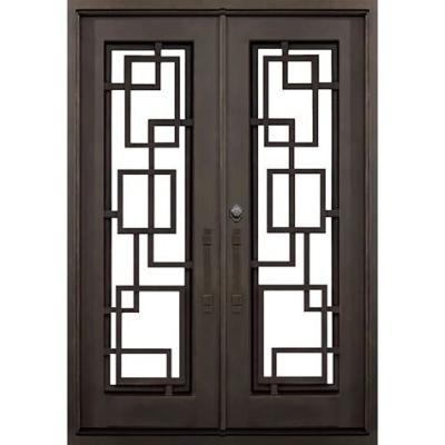 China Latest Swing Styles House Front Double Entry Wrought Iron Doors for sale