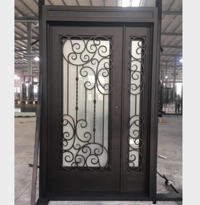 China Swing Popular Selling Wrought Iron Single Door With Side Window Site LItes for sale