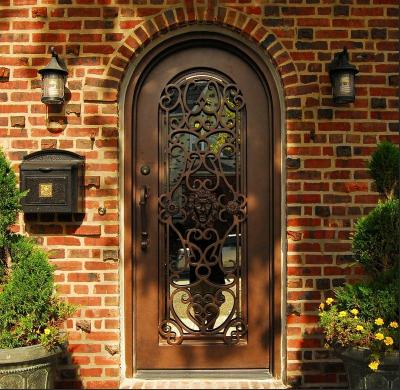 China SZ-014 Deluxe Swing Wrought Iron Front Door With Round Transom for sale