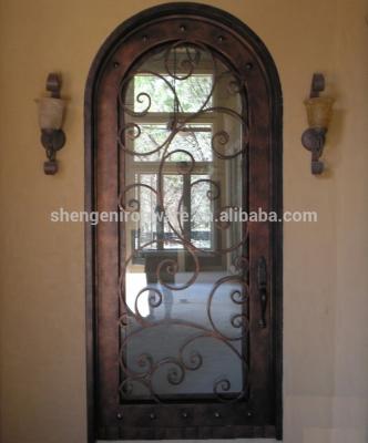 China SZ-125 Swing Top Single Arch Wrought Iron Entry Door With Functional Glass Frame for sale