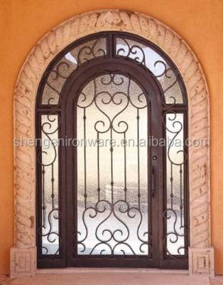 China Round swing lid antiqued wrought iron single door with transom and position light for sale