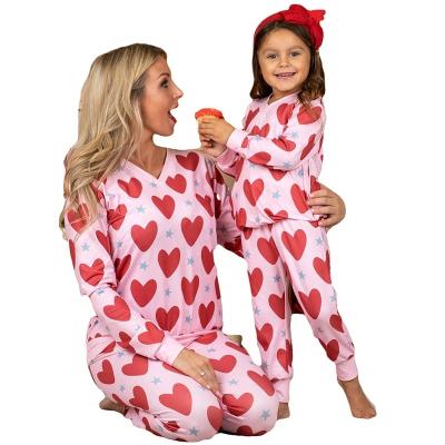 China Matching Family Clothes Mommy and Me Daughter Matching Pajamas Set Valentine's Day Family Outfits Mother Teams Heart Print Spring for sale