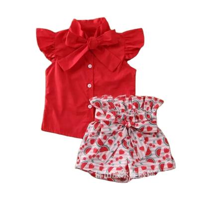 China Breathable Toddler Baby Tops Plaid Button Sleeveless Summer Shorts Set Clothes Outfits for sale