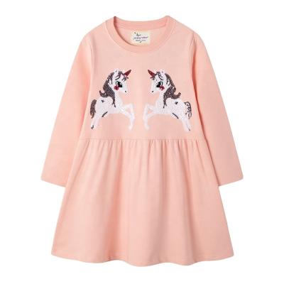 China Girls Fashion Trend Cute Cartoon Pony Unicorn Dress Breathable Pink Long Sleeve Casual Dress for sale