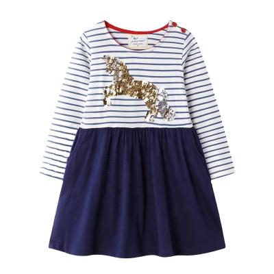 China New Design Breathable Baby Clothes Shiny Cartoon Layered Dress Cotton Long Sleeve Casual Striped Tank Top Dresses for sale