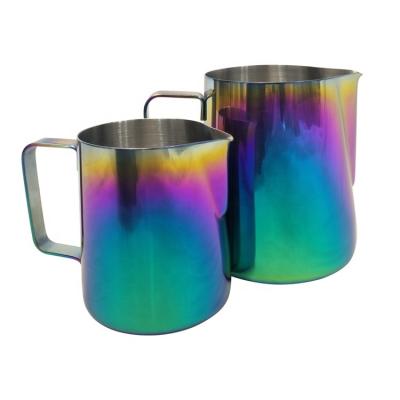 China Viable High Quality Colorful 350ml Milk Pitcher 600ml Rainbow Coffee Pitcher For Bartender for sale