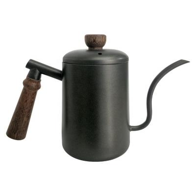 China Sustainable Modern Luxury 600ml Non Stick Gooseneck Coffee Liner Kettle With Wooden Handle for sale