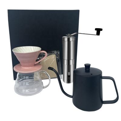 China High Quality Viable OEM Stainless Steel Hand Drip Coffee Kettle Gift Sets With Coffee Grinder Coffee Filter for sale