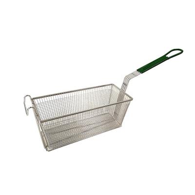 China Stainless Steel Viable High Quality Rectangle Chips Fry Basket With Long Green Handle for sale