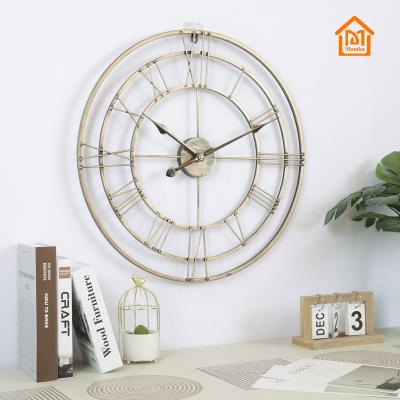 China Retro Cast Iron European Simple Fashion Radio Wall Clock Creative Roman Mute Digital Pendulum Wall Clock for sale