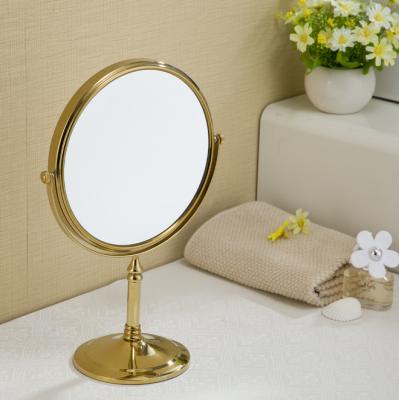 China Gold-plated double-sided makeup mirror beauty mirror modern copper vertical standing vertical rotating mirror for sale