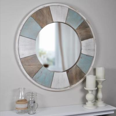 China European and American decor wooden round mirror makeup mirror wall mirror frame minimalist living room wal for sale