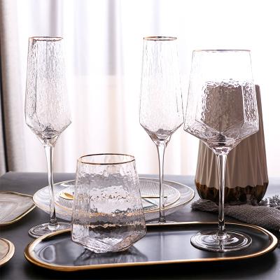 China New classic/postmodern classic/postmodern rim glass Nordic vintage golden pattern hammer goblet gold rim champagne goblets crystal glass for sale