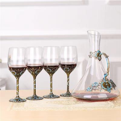 China New Classic/Postmodern Luxury Enamel Glass Cup Crystal Red Wine Glasses Set Red Wine Set Gift Box Wedding Goblet Wine Glass for sale