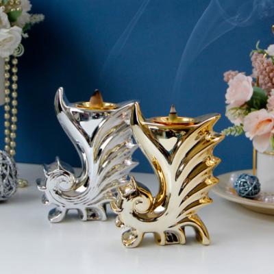 China Chinese Creative Gold Shape Fancy Design Ceramic Incense Ornament Censer For Home Office for sale