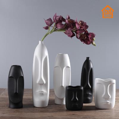 China (1300 degrees) Nordic creative supply ceramic vase set living room study porch household ornaments crafts face decoration high temperature fired for sale