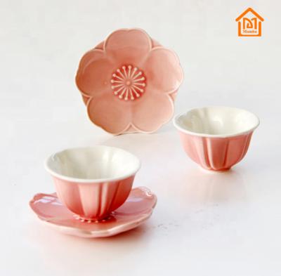 China Viable Creative Pink Shaped Ceramic Cup Saucer Set Afternoon Tea Coffee Cup Tea Cup for sale