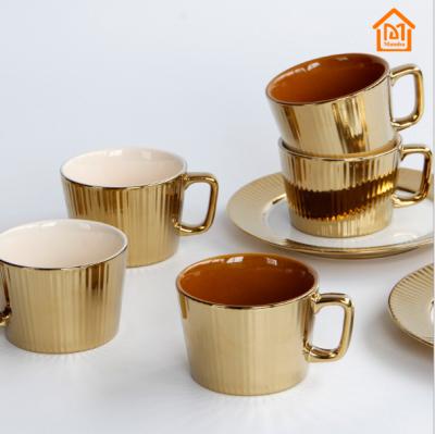 China Sustainable European Luxury Gold Ceramic Mug Ion Gold Plated Nordic Style Mug Mugs Coffee for sale