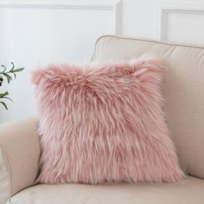 China Factory Anti-pilling Faux Fur Sofa Chair Car Cushion Pillow Gifts Fluffy Decorative Pillow Rests Artificial Fur Pillow Cases for sale