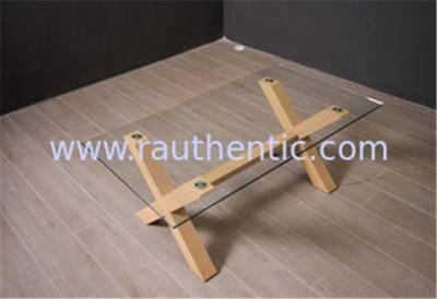 China Tempered Glass Top Coffee Table And End Tables With Wooden Base Home Furniture for sale