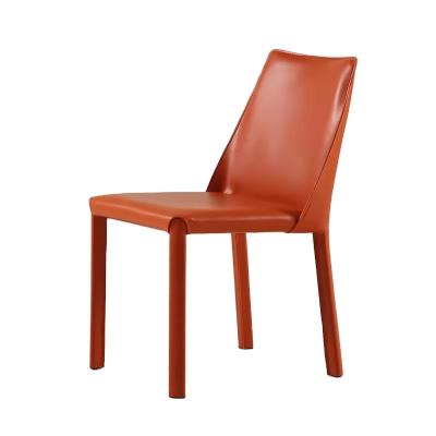 China Modern Cheap Modern Hotel Dining Chair Nordic Saddle Leather Dining Chair Orange Color Cafe Chair for sale