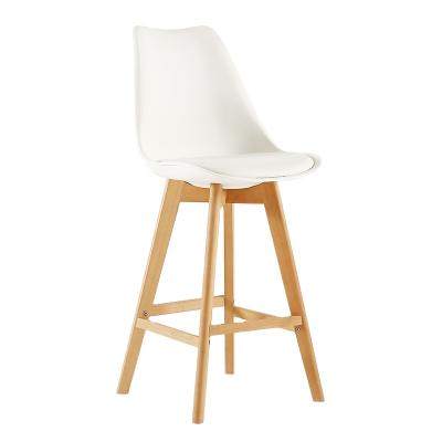 China Wholesale Modern Nordic Step Stool Plastic Cafe Chair With Cushion Beech Wood Legs Tulip Umpire Chair for sale