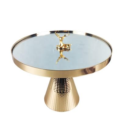 China European Hot Modern Metal Mirror Cake Stand Wedding Dessert Table Cake Stand Gold Centerpiece for sale