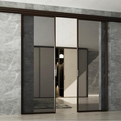 China Hot Selling Automatic Double Narrow Frame Tempered Glass Super Safety Magnet Sliding Door Aluminum Sliding Doors for sale