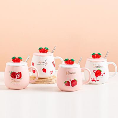 China Viable Gift Cute Cartoon Children's Water Mug With Cover Personalized Coffee Milk Ceramic Mug With Spoon for sale